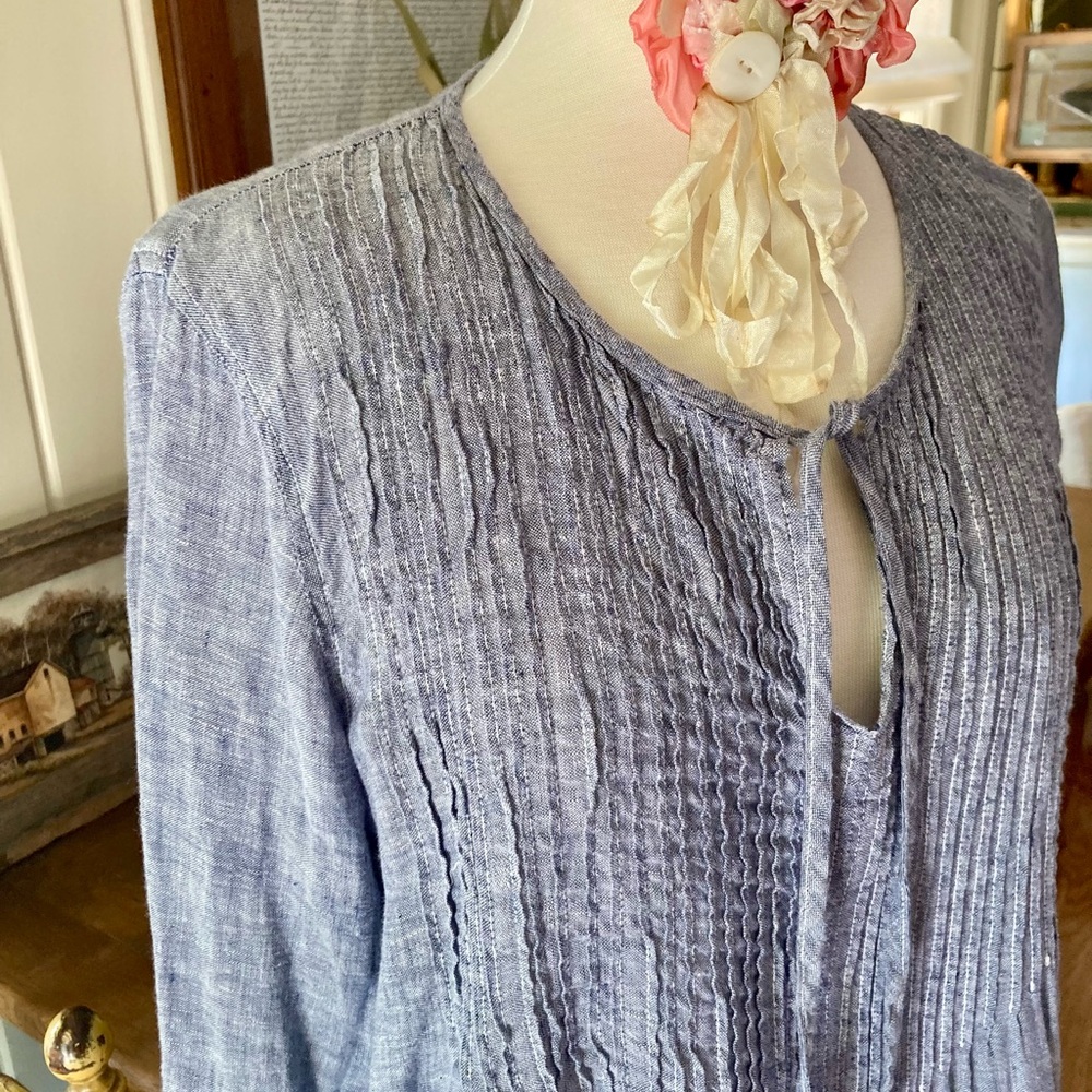 CP Shades Denim Blue Pleated Linen Tunic Medium